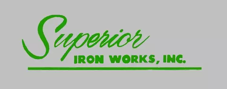 Superior Iron Works, Inc. logo in green script and bold font on a gray background